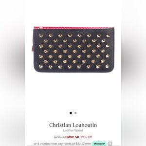 Christian Louboutin Black Leather Studded Zip Wallet with Red Trim